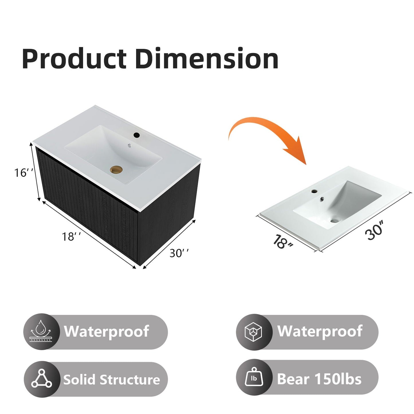 Wall Mounted Floating Bathroom Vanity With Sink And Drawers