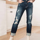 Judy Blue - Mid Rise Bleach Splash Distressed Boyfriend Jeans