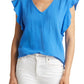 Caslon V Neck Ruffle Sleeve Top - Blue Palace