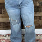 Judy Blue - Mid Rise Tummy Control Distressed Wide Leg Jeans - Plus