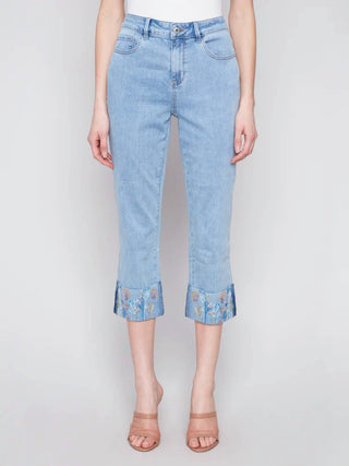 Charlie B - Embroidered Cuff Cropped Jean