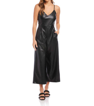 Fifteen Twenty - Faux Leather Cropped Jumpsuit
