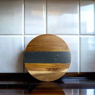 Creative Gifts International - Marble Stripe and Acacia Wood Round Board