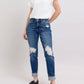 Judy Blue - Distressed Knit Boyfriend Cuffed Jean