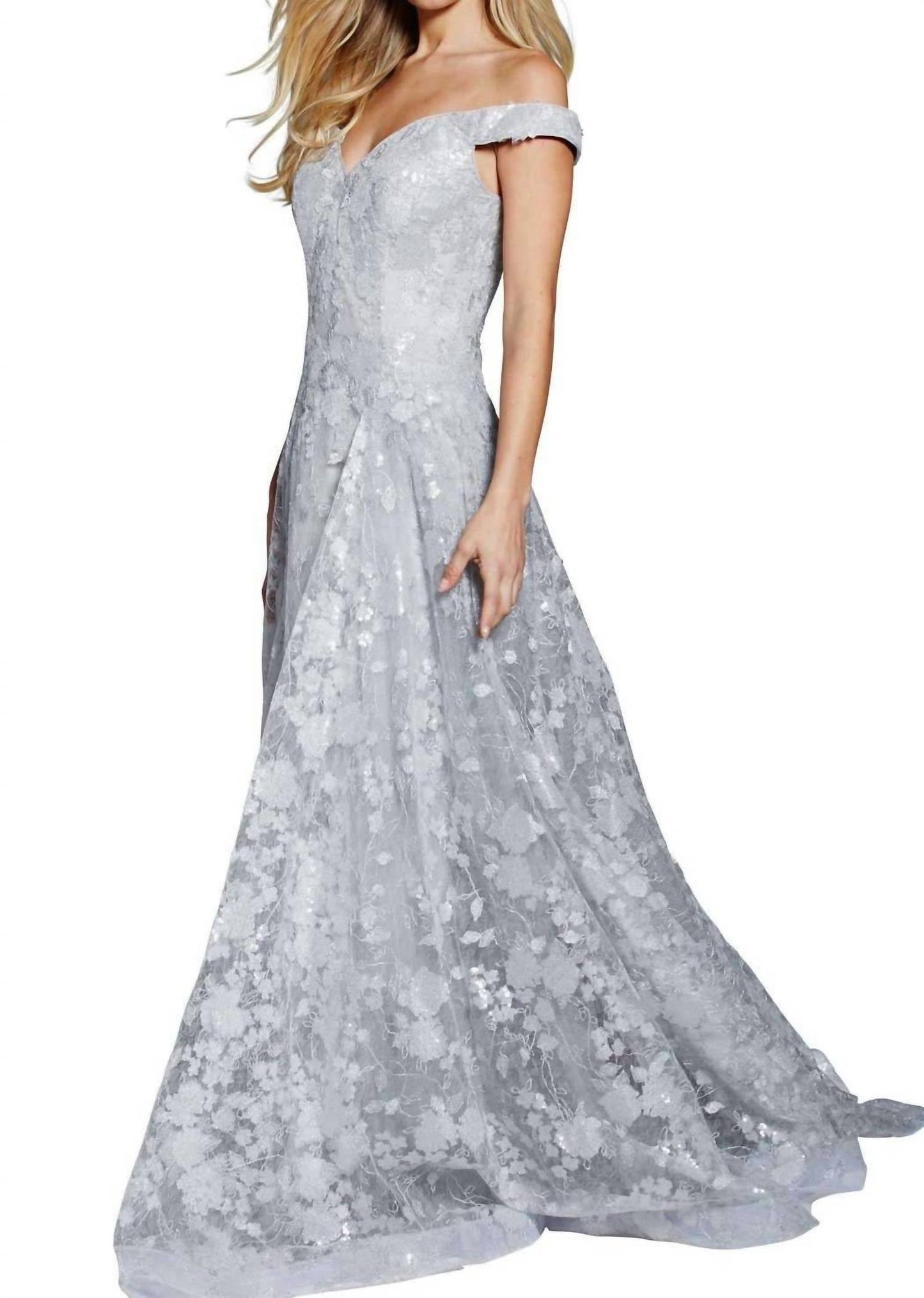 Jovani - Diaphanous Off-the-shoulder Gown