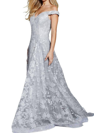Jovani - Diaphanous Off-the-shoulder Gown