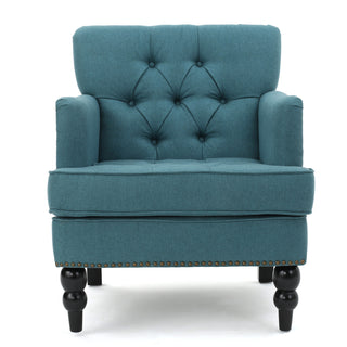 Linen Tufted Club Chair with Studded Trim -Teal- by Christopher Knight Home