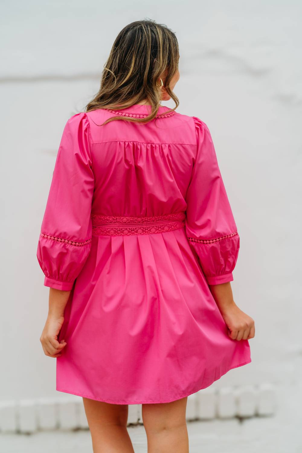 Jade - Lace Trim Cinch Waist Dress