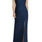 Dessy Collection Cutaway Shoulder Crepe Column Gown in Midnight, Size 14