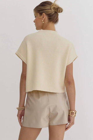 Entro - Ribbed Knit Sweater Top With Pocket