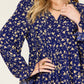 Double Take - Full Size Printed Ruffle Hem Long Sleeve Tiered Dress