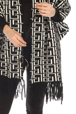Oolala - Meander Pattern Real Fur Collar Fringe Cape