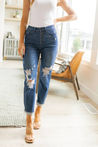 Judy Blue - High Rise Button Fly Distressed Jean