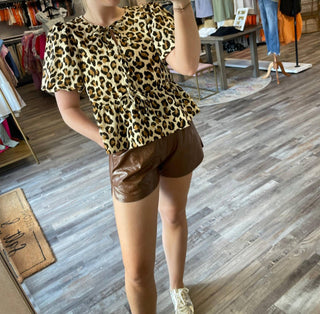 Entro - High Waisted Leather Shorts