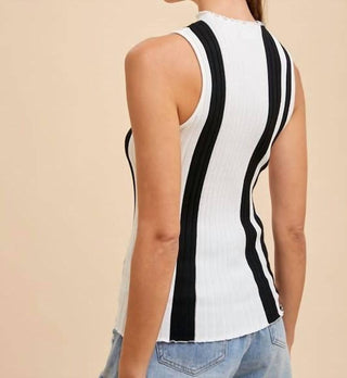 Anniewear - Vertical Stripe Lettuce Edge Tank