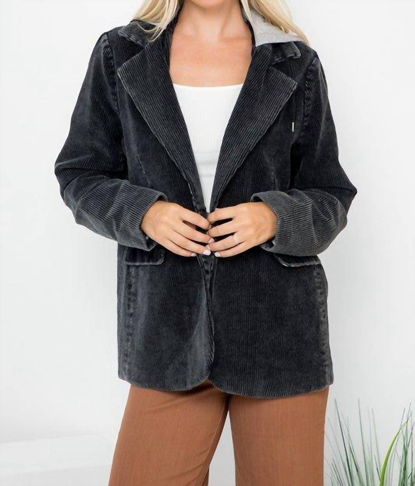 26 International - Heavy Garment Washed Hooded Cord Blazer