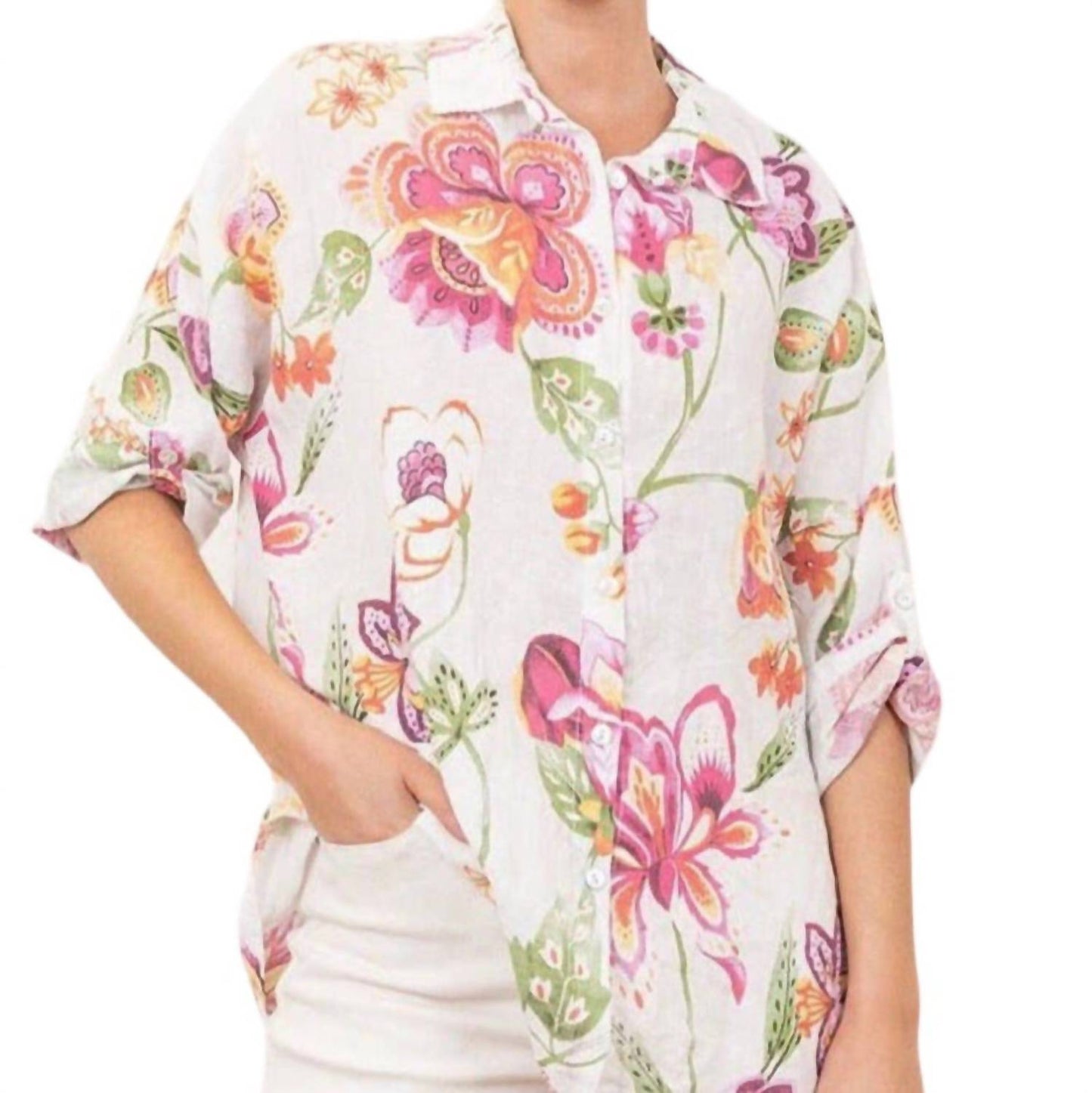 Made In Italy - Floral Linen Blouse