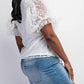 The Curve La - Plus Size Dot Mesh Knit Shirt With Puff Sleeve