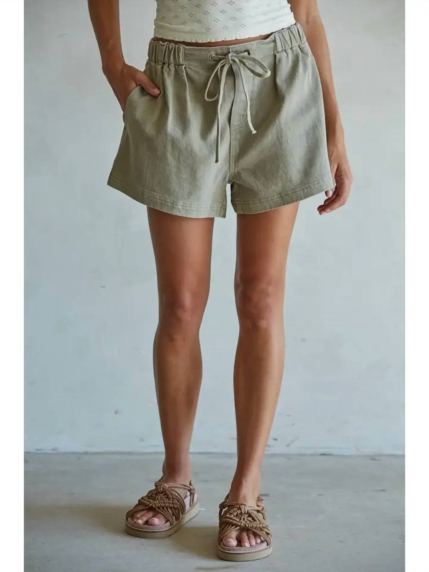 By Together - Woven Denim Washed Cotton Relax Fit Wide Leg Shorts