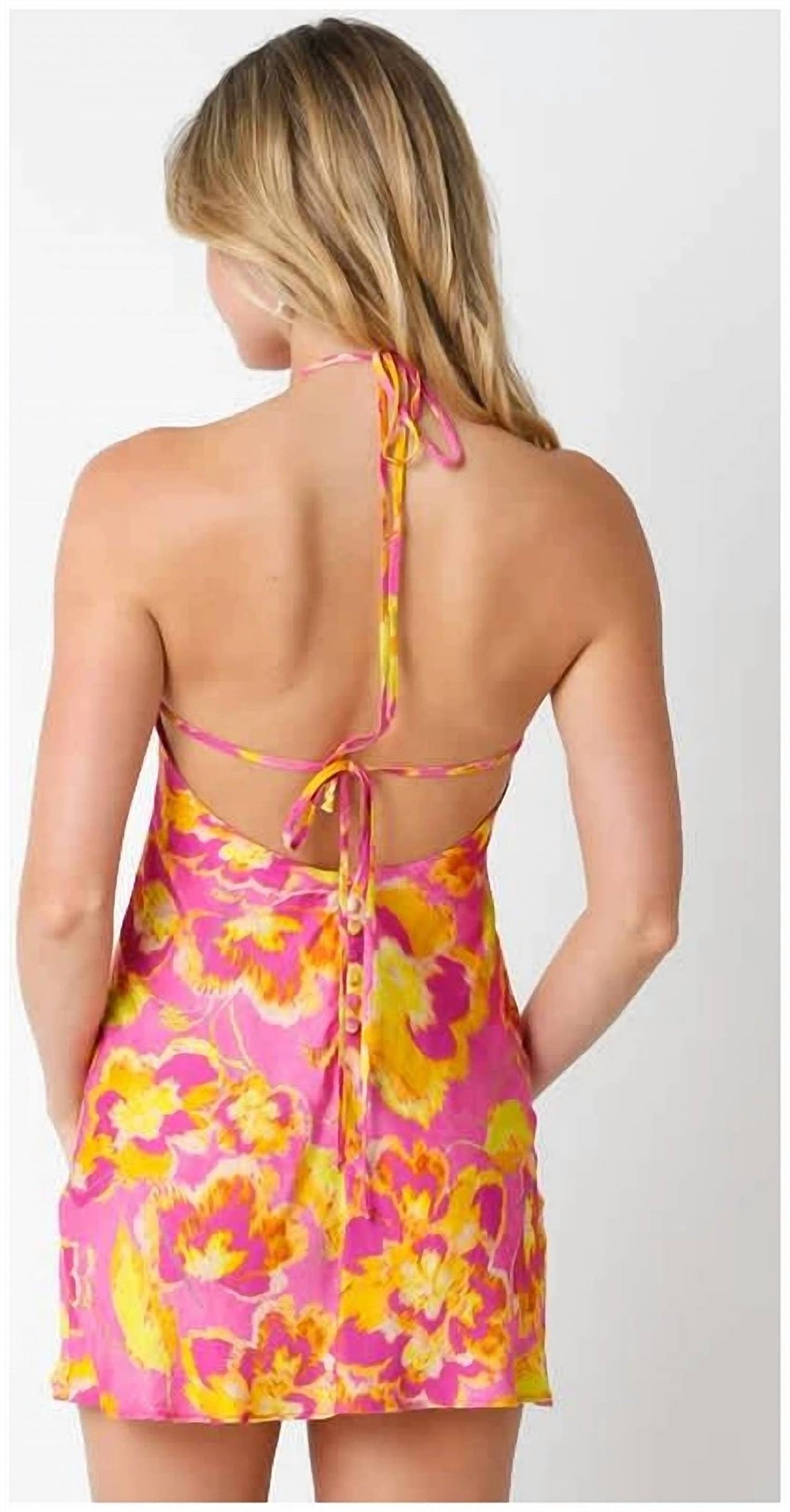 Olivaceous - Halter Floral Dress