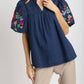 Umgee - Bubble Sleeve Embroidered Blouse