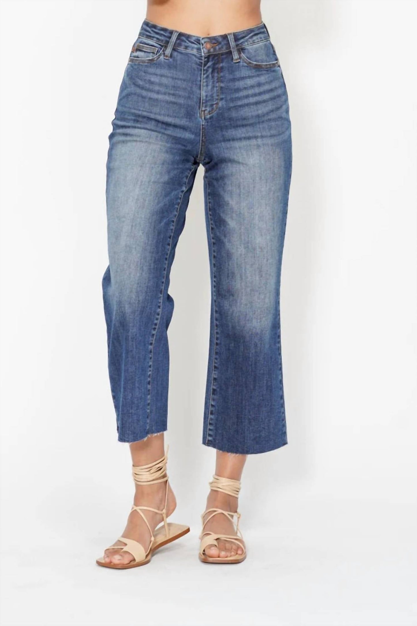 Judy Blue - Wide Leg Crop With Back Pocket Embroidery Jeans