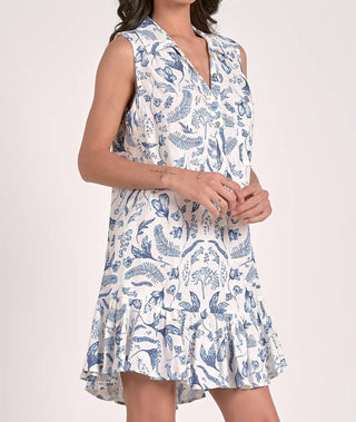 Elan - Sleeveless Botanical Print Collar Dress