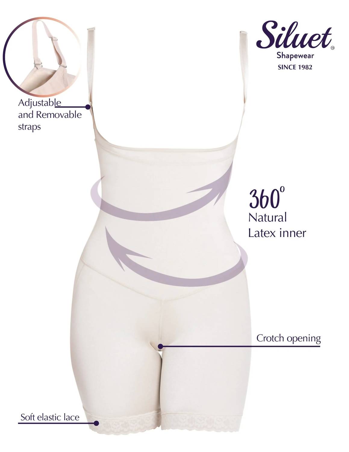 Siluets - Women's Thermal Latex Shaper Mid-thigh Style Without Zipper