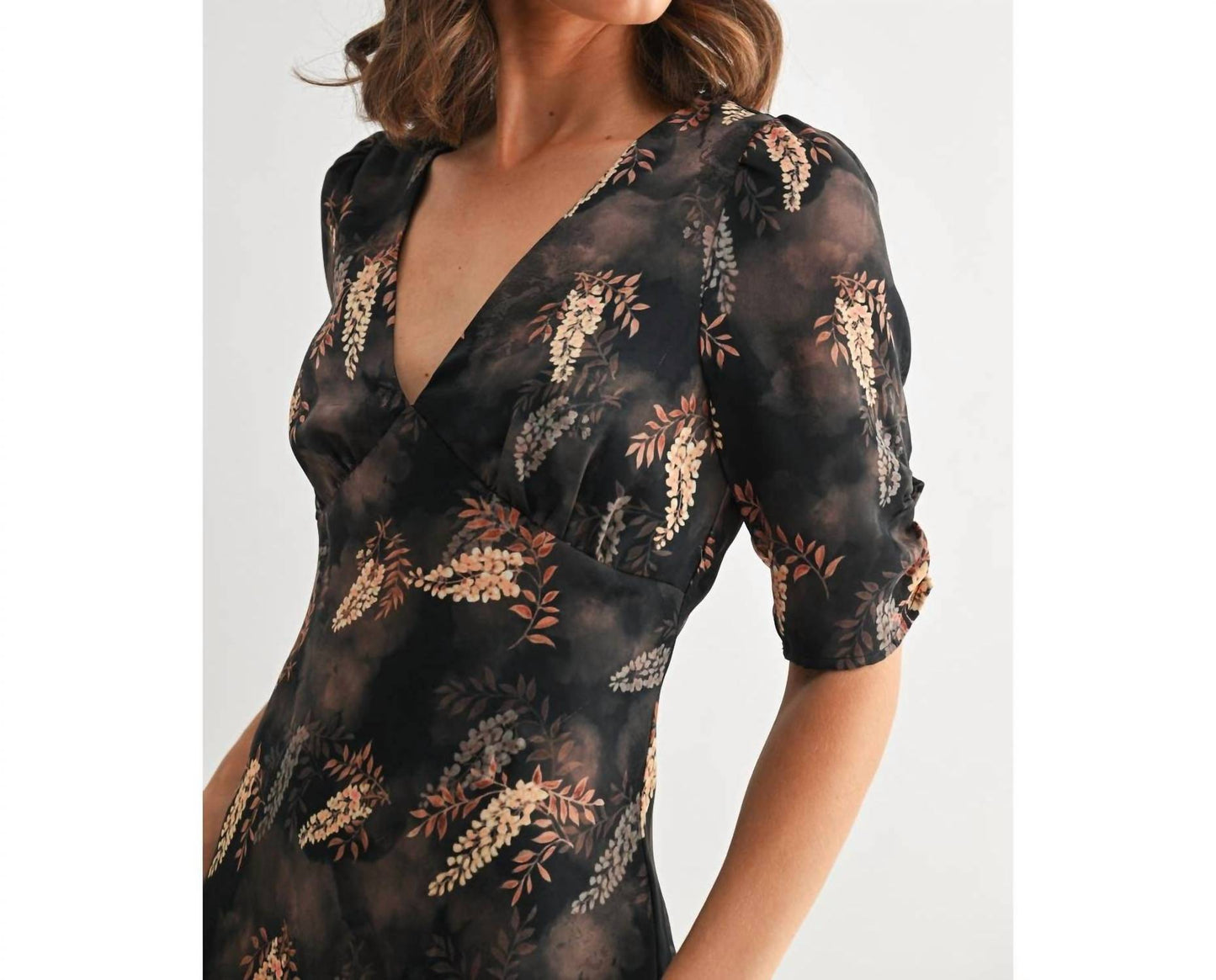 Fun 2 Fun - Leaf Print Satin Midi Dress