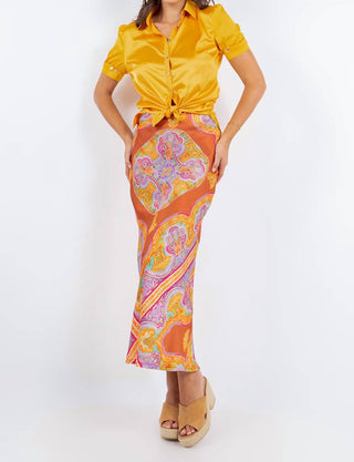 Paparazzi - Satin Watercolor Print Bias Cut Skirt