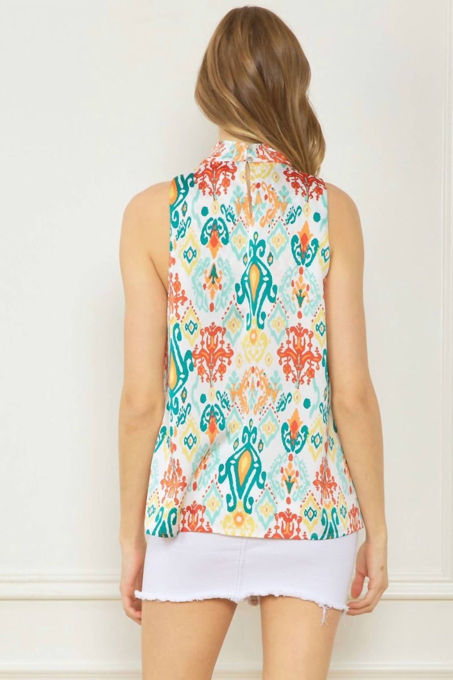 Entro - High Neck Drape Print Top