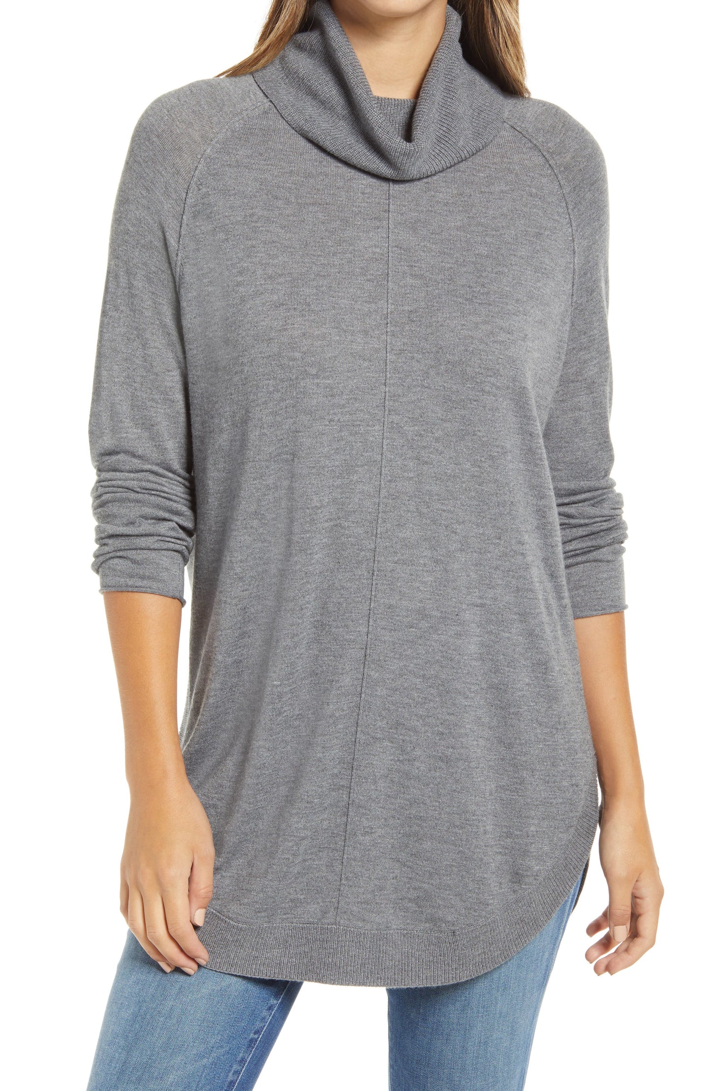 Caslon Turtleneck Tunic Sweater - Grey Dark Heather
