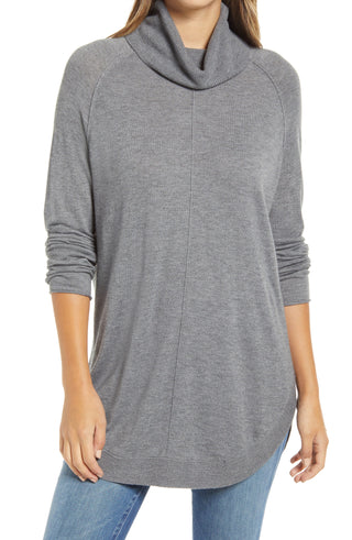 Caslon Turtleneck Tunic Sweater - Grey Dark Heather