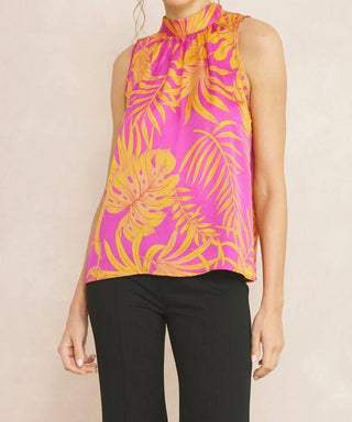 Entro - Tropical Leaf Print Halter Top