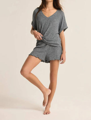 Z Supply - Dawn Smocked Rib Short- Charcoal Heather