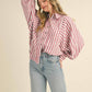 &Merci - Striped Button Batwing Sleeve Top