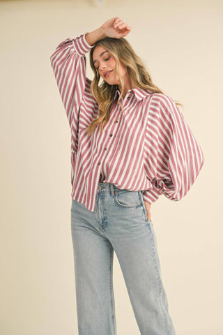 &Merci - Striped Button Batwing Sleeve Top