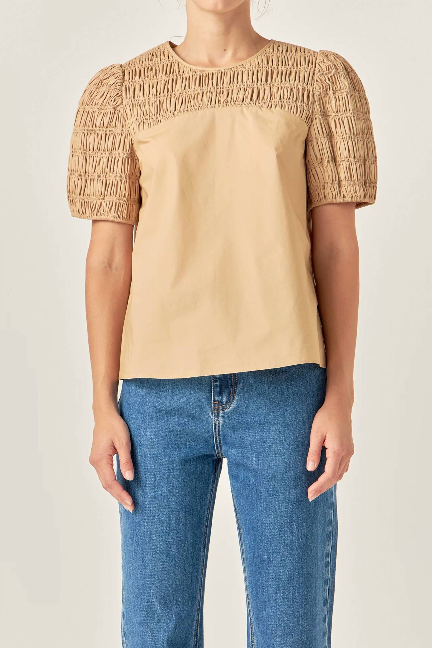 English Factory - FRONT CUT-OUT SMOCKED TOP