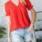 7Th Ray - V-neck Swiss Dot Ruffle Short Sleeve Blouse