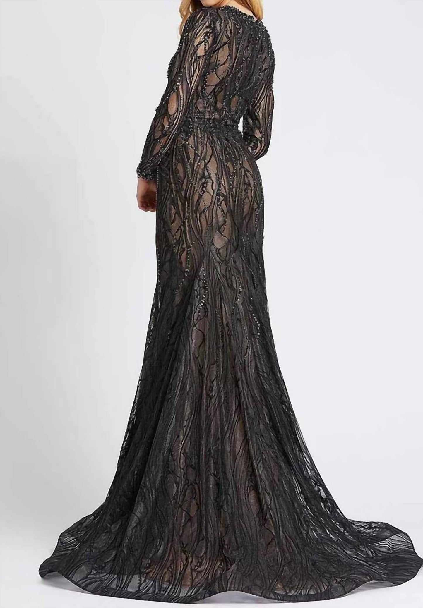 Mac Duggal - Beaded Illusion Long Sleeve Mermaid Gown