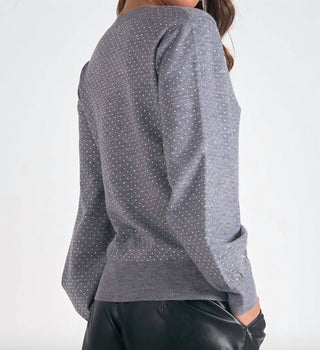 Elan - V-neck Rinestone Sweater Top