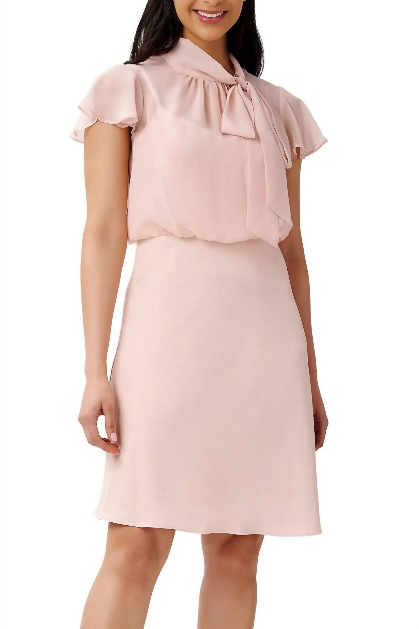 Adrianna Papell - Tie Neck Back Crepe Chiffon Dress