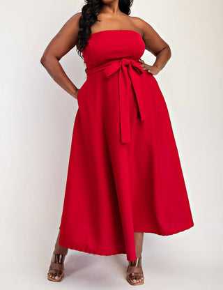 The Curve La - Plus Size Knit Tube Maxi Dress With Self Belt