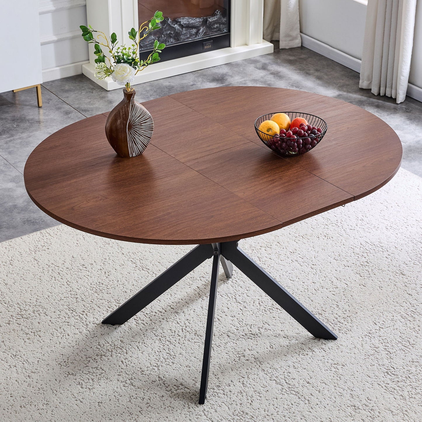 Extendable Round Dining Table - Walnut