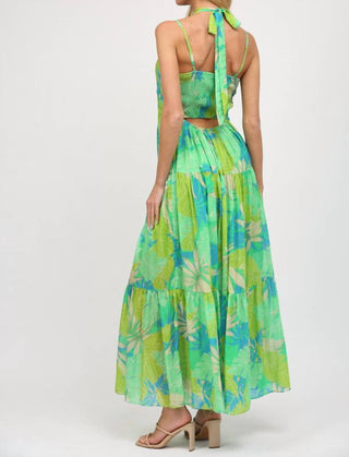Fate - Tropical Leaf Key Hole Maxi Dress