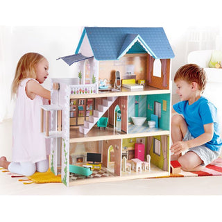 Hape Little Room Pretend Play 3 Story Wood Doll House & Furniture for Age 3 & Up