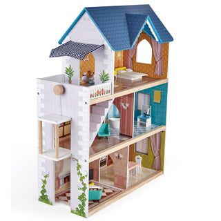 Hape Little Room Pretend Play 3 Story Wood Doll House & Furniture for Age 3 & Up