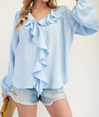 Easel - Ruffled Poplin Woven Blouse