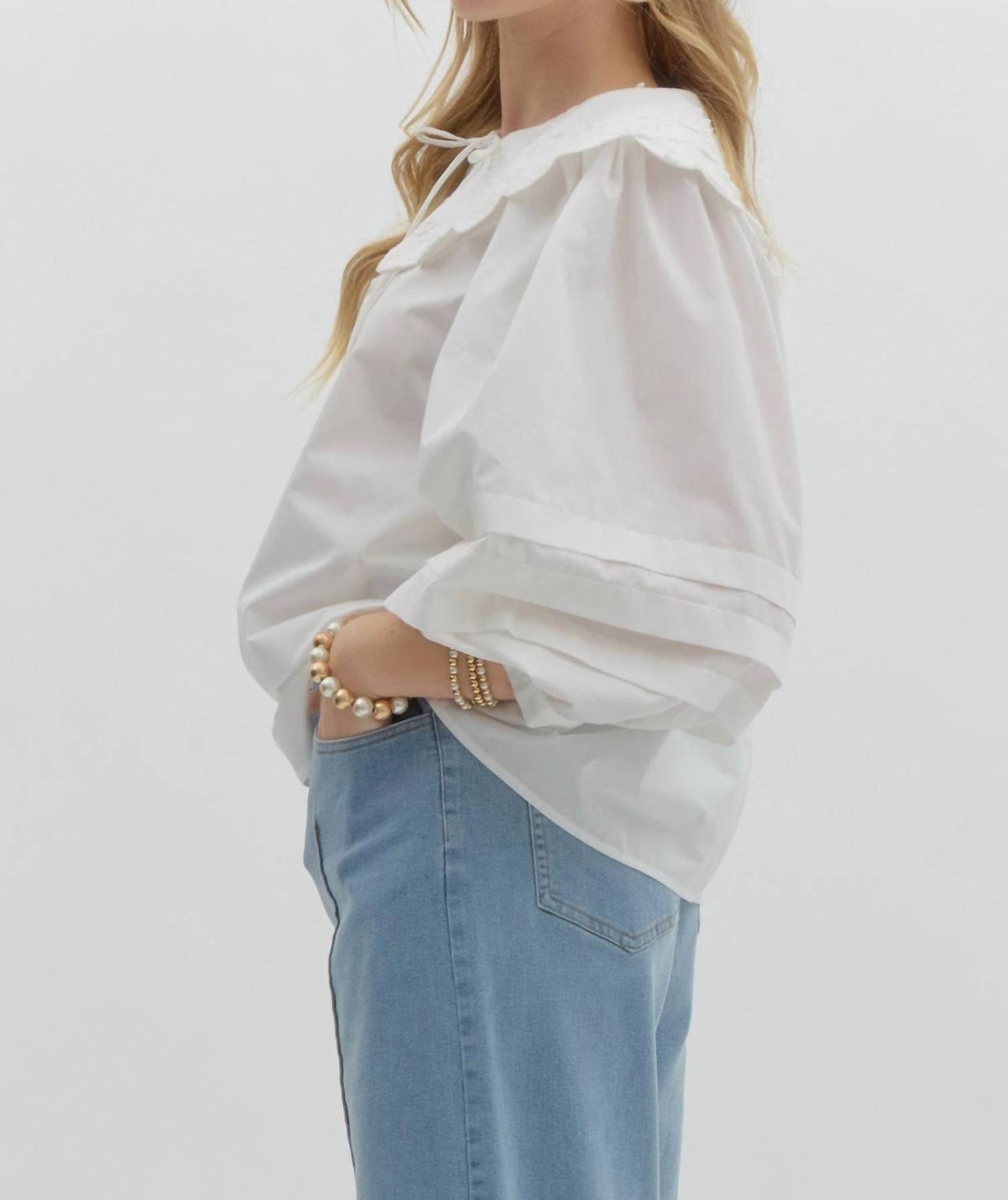Entro - Oversized Floral Scalloped Collared Shirt
