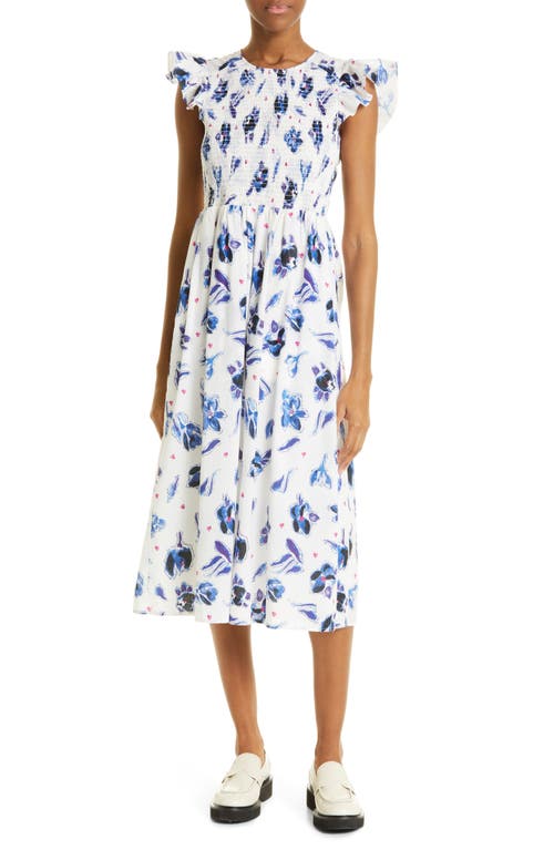 Admore Floral Print Smocked Organic Cotton Dress - Blue Tulip